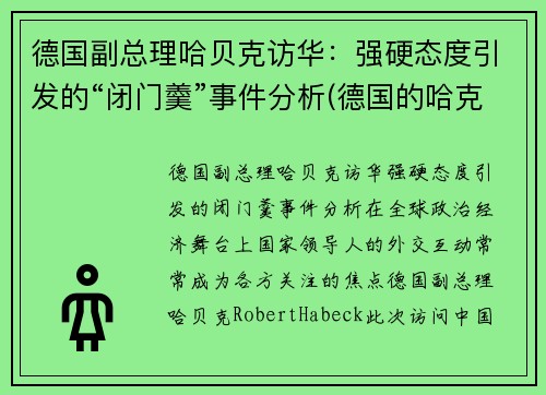 德国副总理哈贝克访华：强硬态度引发的“闭门羹”事件分析(德国的哈克教授)