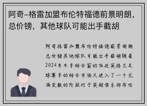 阿奇-格雷加盟布伦特福德前景明朗，总价镑，其他球队可能出手截胡