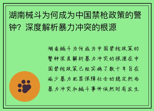 湖南械斗为何成为中国禁枪政策的警钟？深度解析暴力冲突的根源