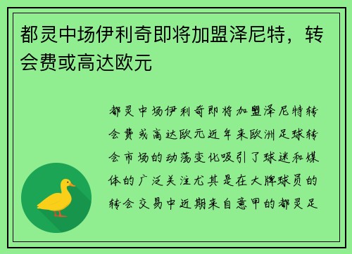 都灵中场伊利奇即将加盟泽尼特，转会费或高达欧元