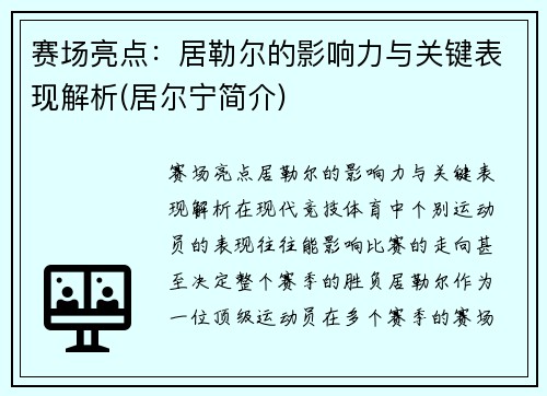 赛场亮点：居勒尔的影响力与关键表现解析(居尔宁简介)