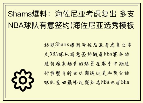 Shams爆料：海佐尼亚考虑复出 多支NBA球队有意签约(海佐尼亚选秀模板)