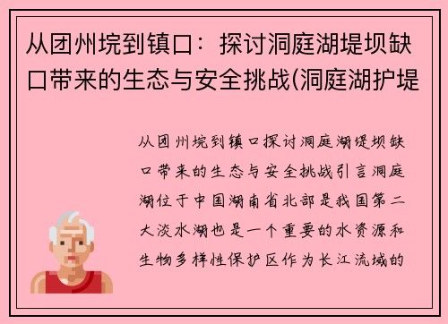 从团州垸到镇口：探讨洞庭湖堤坝缺口带来的生态与安全挑战(洞庭湖护堤工程是真的吗)