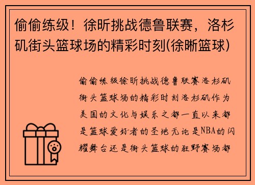 偷偷练级！徐昕挑战德鲁联赛，洛杉矶街头篮球场的精彩时刻(徐晰篮球)