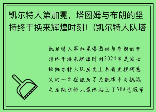 凯尔特人第加冕，塔图姆与布朗的坚持终于换来辉煌时刻！(凯尔特人队塔图姆)