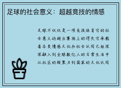 足球的社会意义：超越竞技的情感